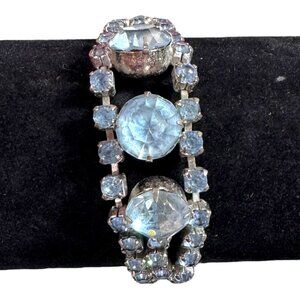 Vintage Juliana  Silver Tone Blue Glass Rhinestone Bracelet  7" Elegant Art Deco